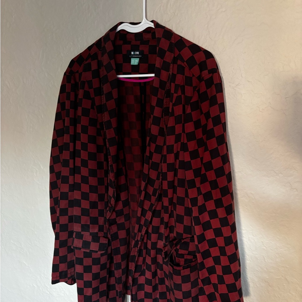 Maeve Burgundy and Black Plaid Blazer